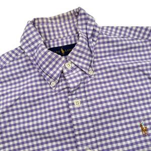 Polo Ralph Lauren Small Gingham Button Down Shirt Purple White Long Sleeve Polo